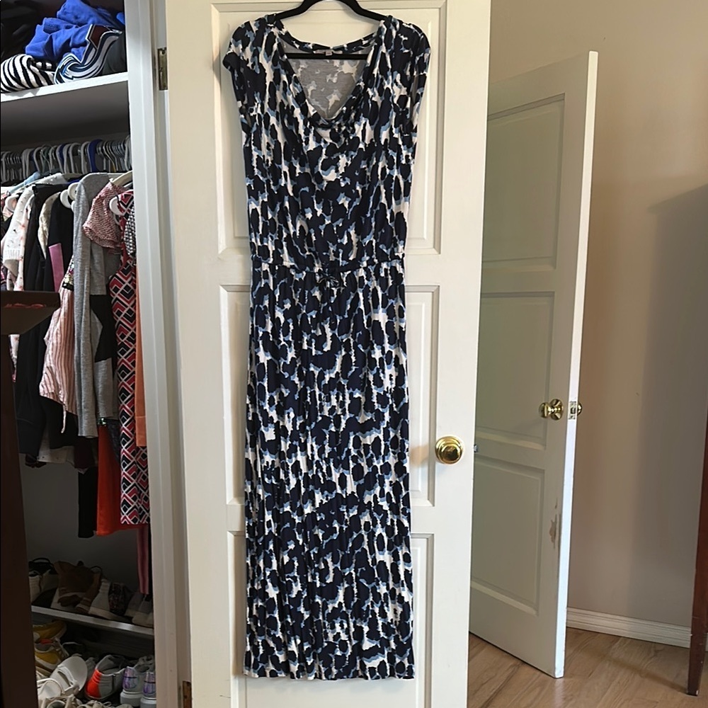 GAP Blue and White Maxi Dress with drawstring waist
